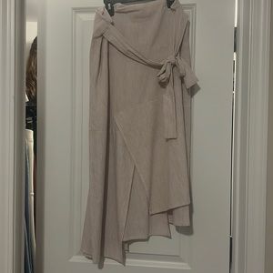 Asymmetrical white and purple striped skirt